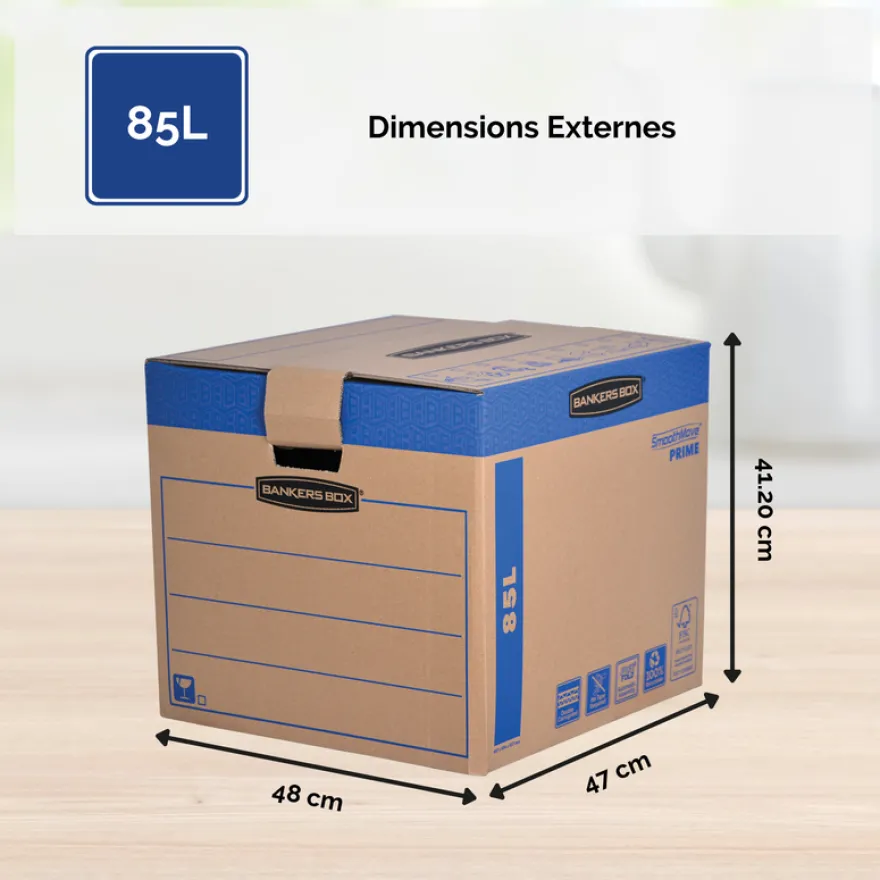 5 Cartons déménagement 85L - Bankers Box SmoothMove FastFold Fellowes