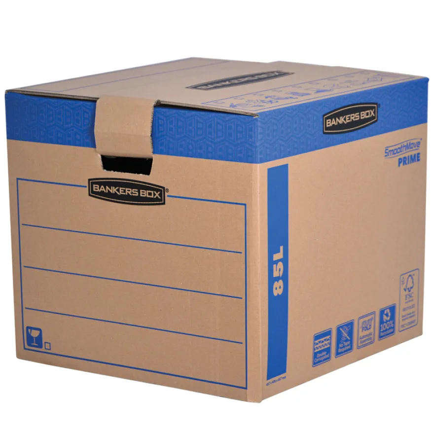 5 Cartons déménagement 85L - Bankers Box SmoothMove FastFold Fellowes