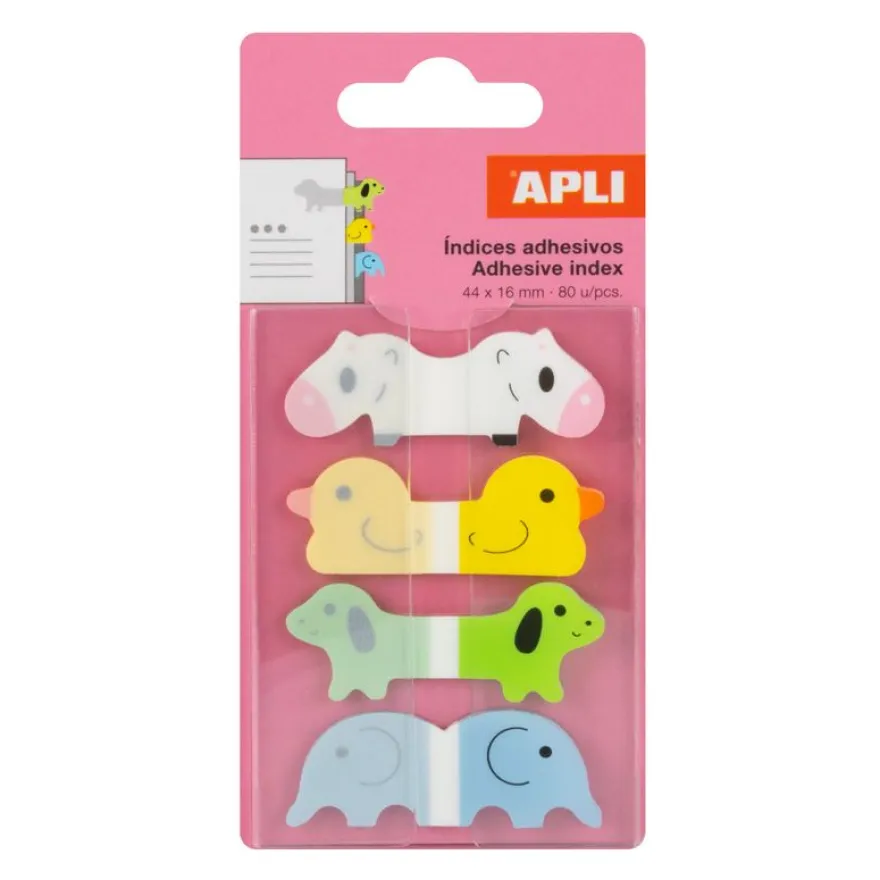 80 index adhésifs - motifs enfantins animaux : vache canard chien éléphant - repositionnables pour agendas - lectures et devoirs