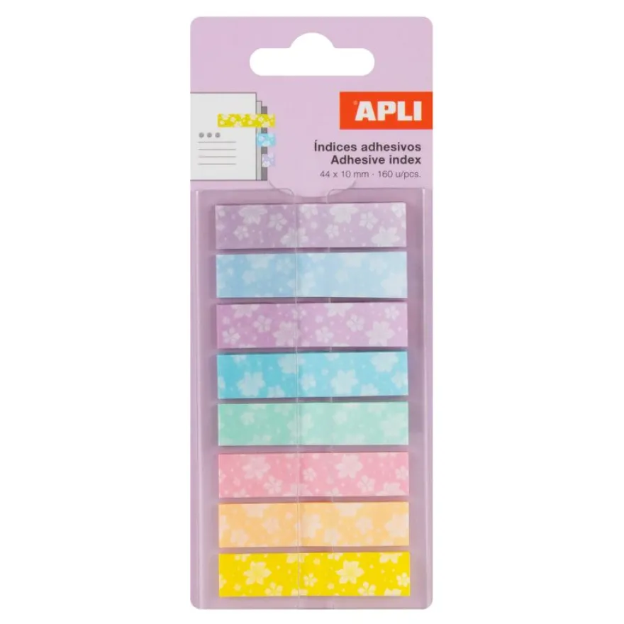 160 index adhésifs pastel fleuris 44×10 mm - repositionnables - 8 couleurs - pour livres - révisions et planners