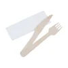 250 Kits couverts 3 en 1 bois - couteau + fourchette + serviette