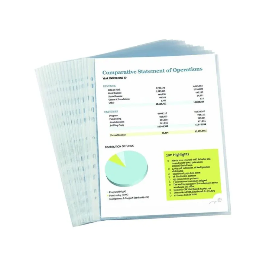 50 Pochettes perforées - A4 - grainé - pour 20 feuilles - 4/100