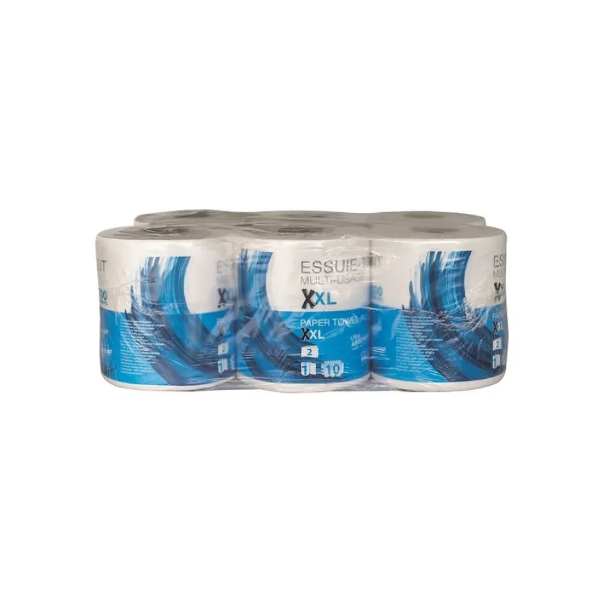 6 Rouleaux d'essuie-tout Ecolabel - Multi-Usage - 500 feuilles - XXL - Blanc