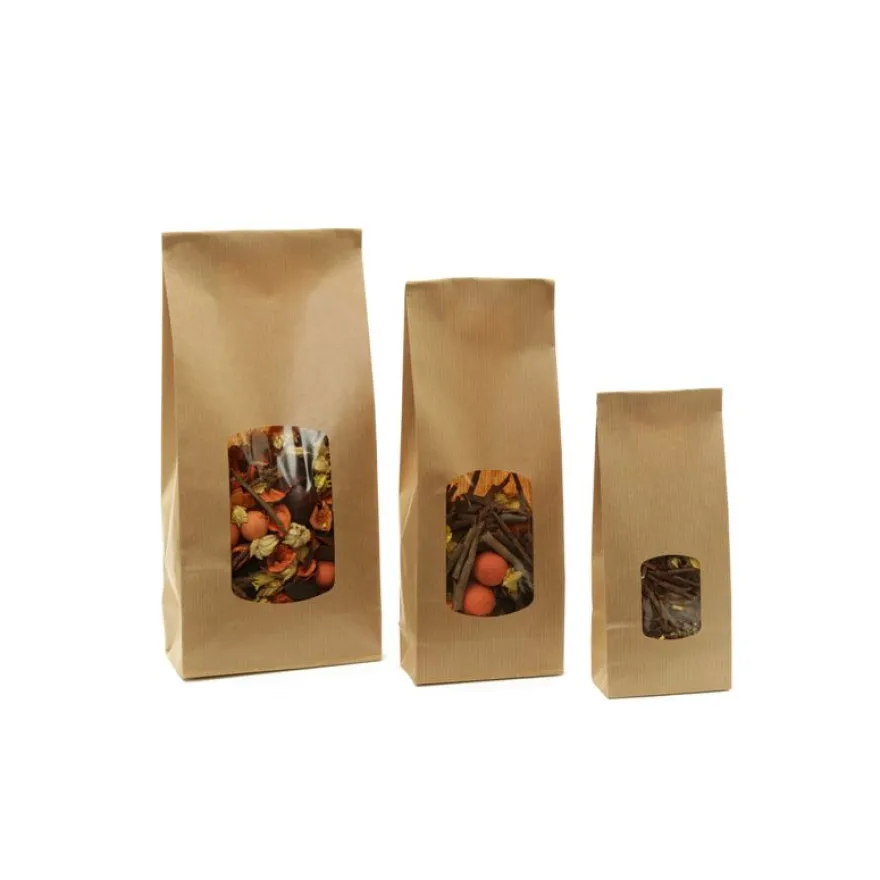 100 Sachets kraft alimentaires à fenêtre - 21,5 x 9 + 5 cm