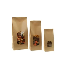 100 Sachets kraft alimentaires à fenêtre - 28,5 x 10 + 5,5 cm