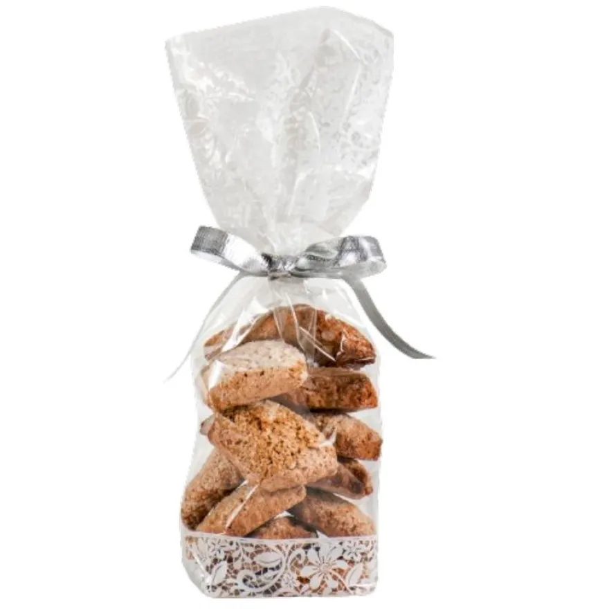 100 Sacs à fond rigide imprimé fine dentelle blanche – 12×27,5 cm – Recyclable