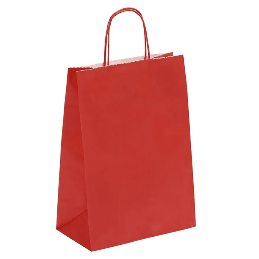 50 Sacs cadeau kraft - poignées torsadées - 22 cm x 10 cm x 31 cm - rouge