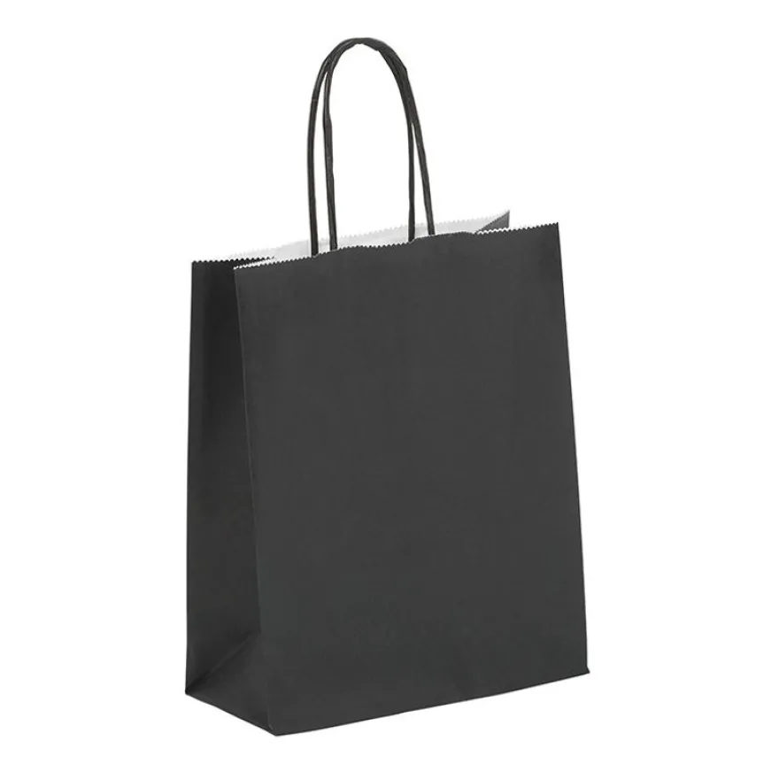50 Sacs cadeau kraft - poignées torsadées - 18 cm x 8 cm x 24 cm - noir anthracite