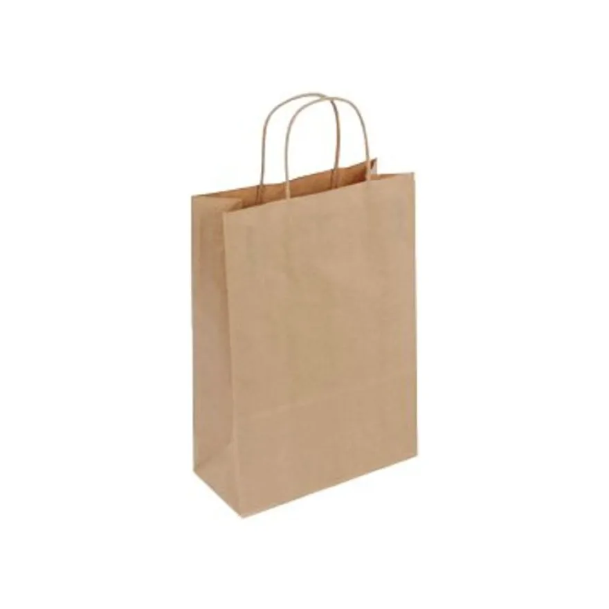 50 Sacs cadeau kraft - poignées torsadées - 14 cm x 8 cm x 21 cm - brun