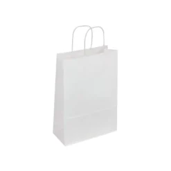 50 Sacs cadeau kraft - poignées torsadées - 18 cm x 8 cm x 22 cm - blanc