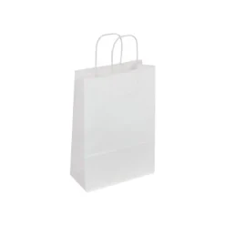 50 Sacs cadeau kraft - poignées torsadées - 14 cm x 8 cm x 21 cm - blanc