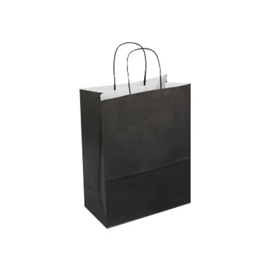 50 Sacs cadeau kraft - poignées torsadées - 23 cm x 12 cm x 30 cm - noir