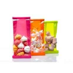 50 Sacs papier à fond rectangulaire avec soufflets latéraux – Orange vif – 8x4×20 cm – Recyclable