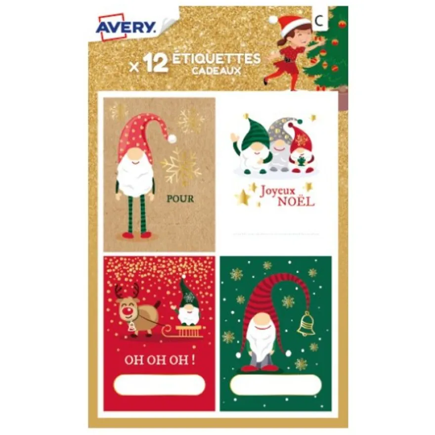 12 étiquettes cadeaux de Noël, lutins