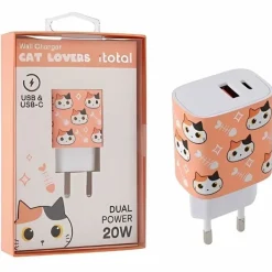 Adaptateur USB Chat Orange i-Total - Charge rapide 20W
