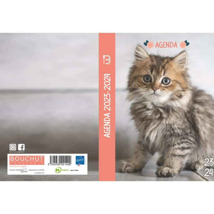 Agenda Animaux - 1 jour par page - 12 x 17 cm - chaton - Bouchut