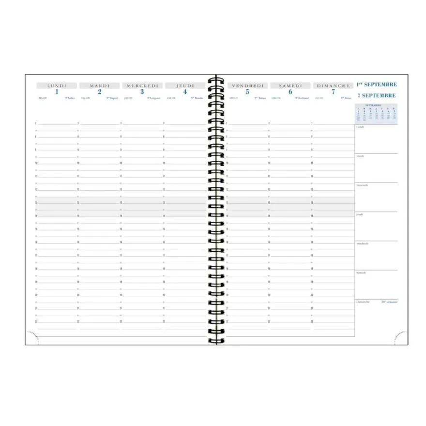 Agenda de bureau 16 mois Méline - 1 semaine sur 2 pages - 21 x 29,7 cm - disponible dans différentes couleurs - Exacompta