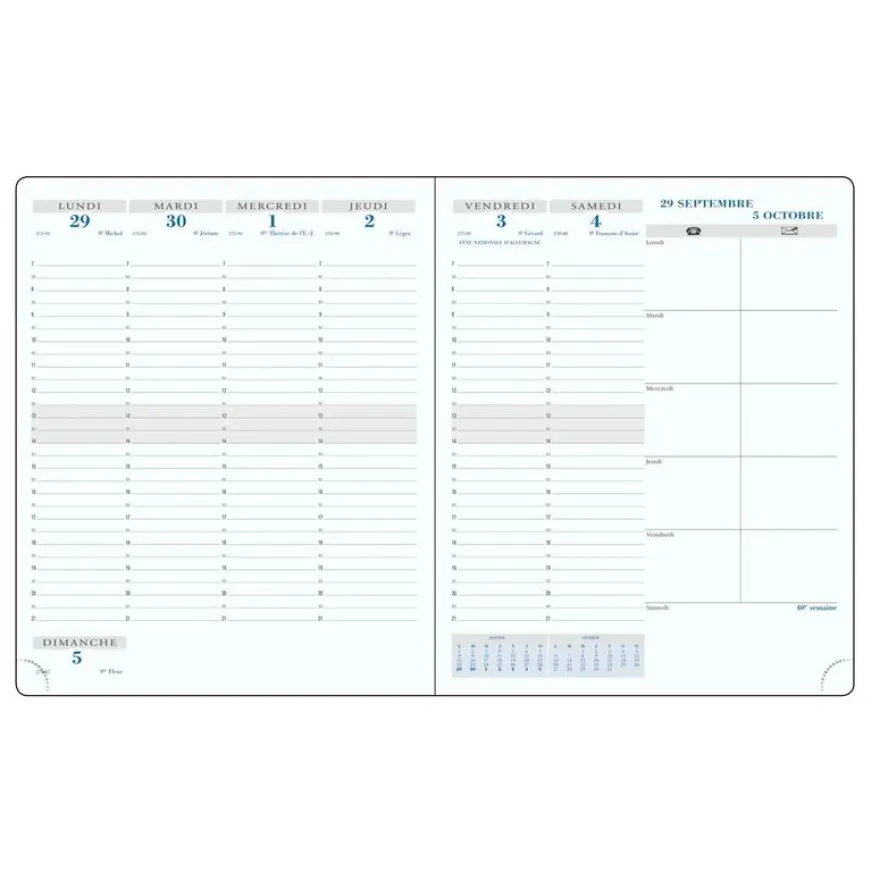 Agenda de bureau Canvas - 1 semaine sur 2 pages - 18,5 x 22,5 cm - disponible dans différentes couleurs - Exacompta