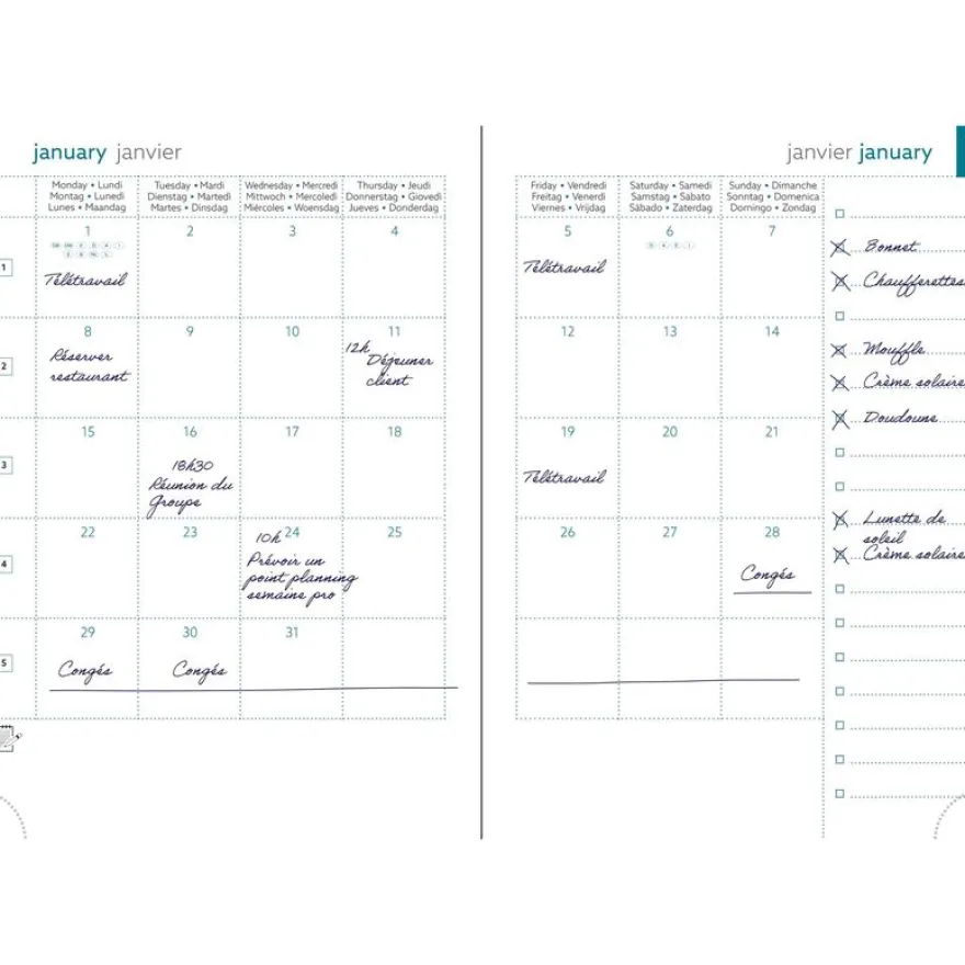 Agenda de bureau EasySlim 21 Carte - 1 mois sur 2 pages - 15 x 21 cm - Noir - Exacompta