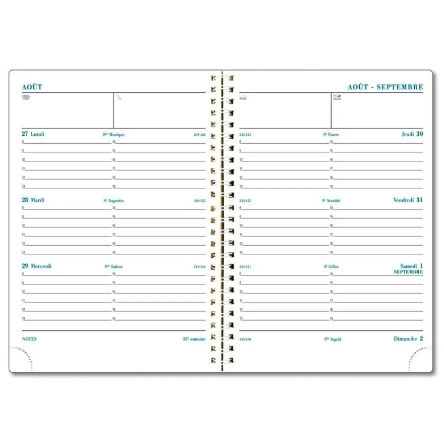 Agenda de bureau spiralé 16 mois Linicolor - 1 semaine sur 2 pages - 14 x 18 cm - disponible dans différentes couleurs - Exacompta