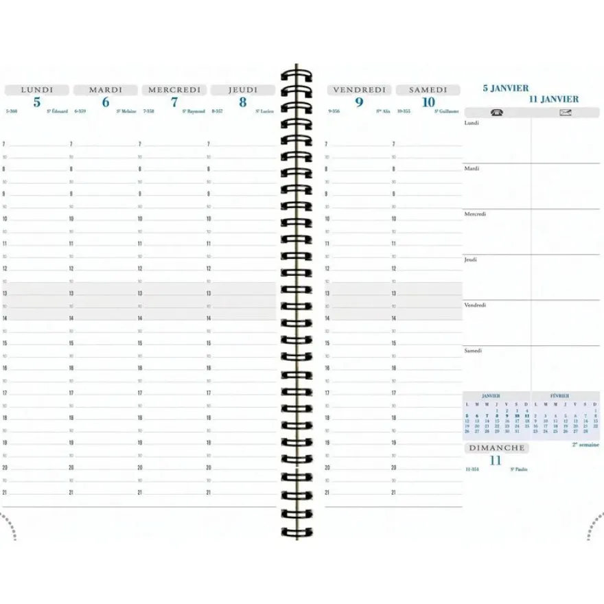 Agenda de bureau spiralé 16 mois Classic All in One - 1 semaine sur 2 pages - 15 x 21 cm - Bleu - Exacompta
