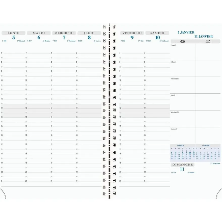 Agenda de bureau spiralé 16 mois Méline - 1 semaine sur 2 pages - 15 x 21 cm - disponible dans différentes couleurs - Exacompta