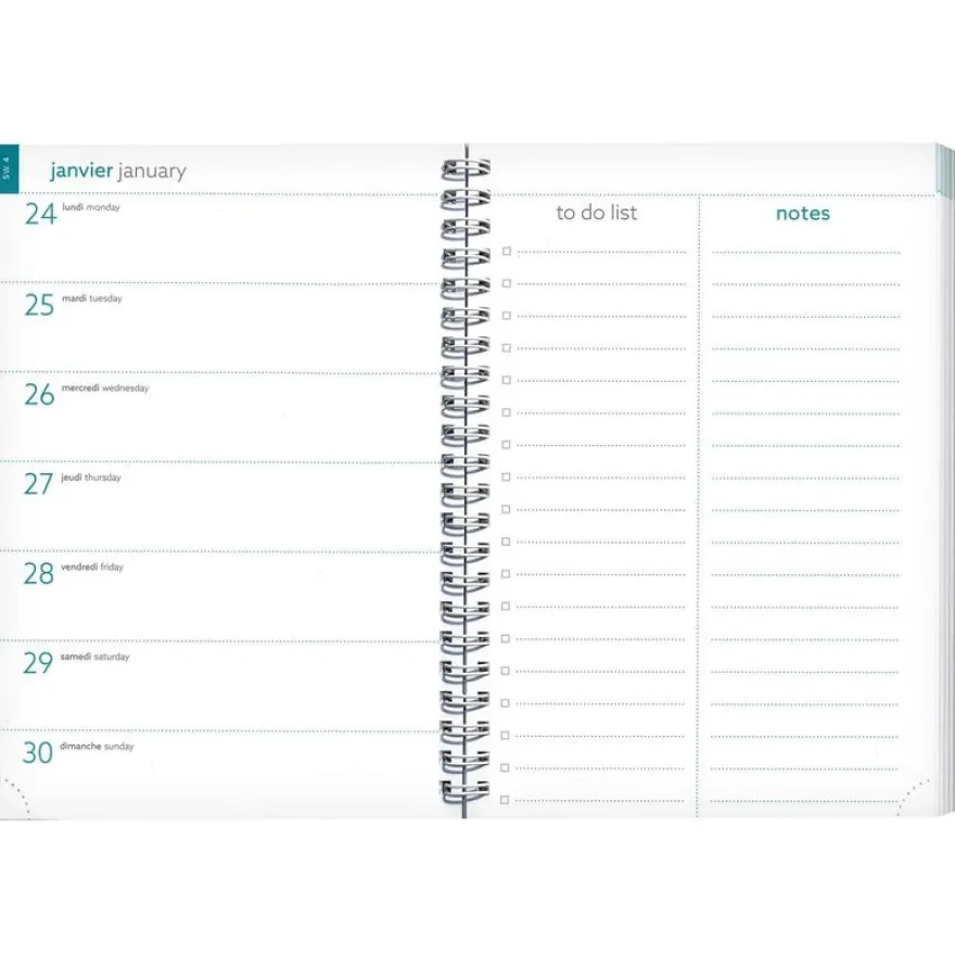 Agenda de bureau spiralé 16 mois Léo - 1 semaine sur 1 page - 15 x 21 cm - beige - Exacompta