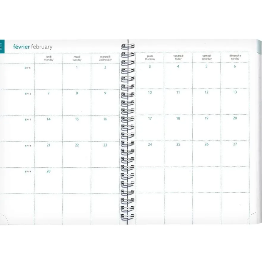 Agenda de bureau spiralé 16 mois Léo - 1 semaine sur 1 page - 15 x 21 cm - beige - Exacompta