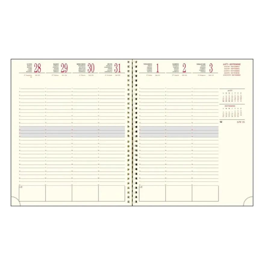 Agenda de bureau spiralé 16 mois Vérone - 1 semaine sur 2 pages - 18,5 x 22,5 cm - disponible dans différentes couleurs - Exacompta