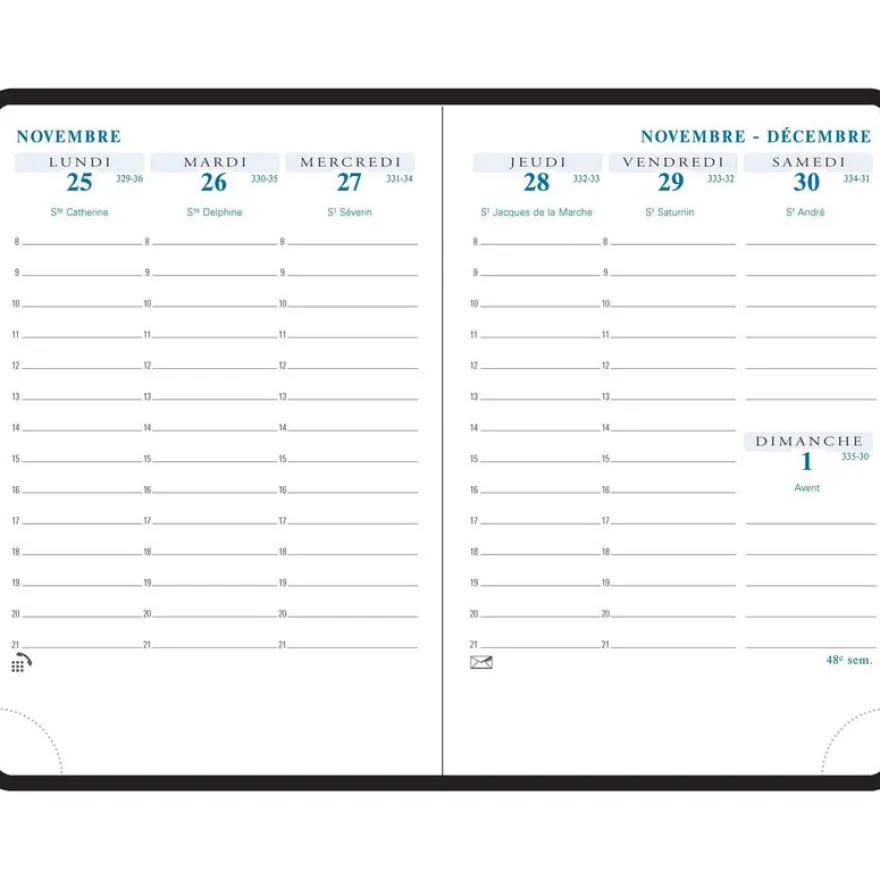 Agenda de poche Canvas - 1 semaine sur 2 pages - 10,5 x 15,5 cm - disponible dans différentes couleurs - Exacompta