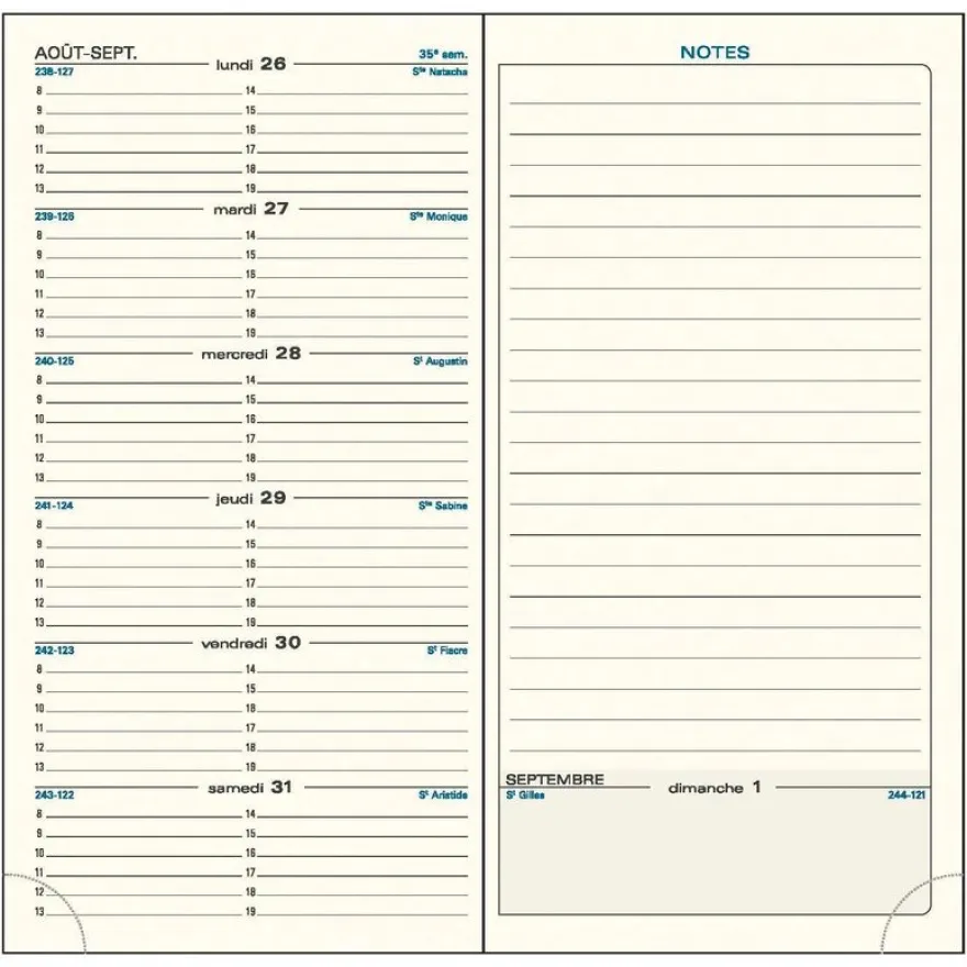 Agenda de poche Eden - 1 semaine sur 1 page - 9 x 17,5 cm - disponible dans différentes couleurs - Exacompta