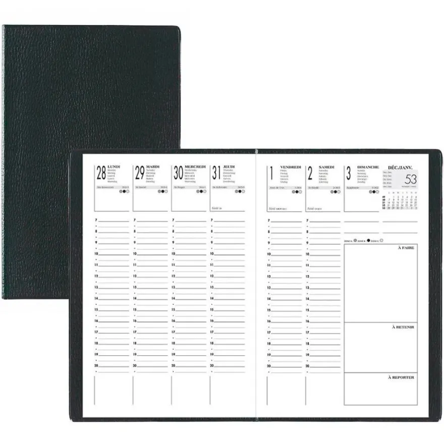 Agenda de poche Lecas Economique - 1 semaine sur 2 pages - 10 x 15 cm - noir