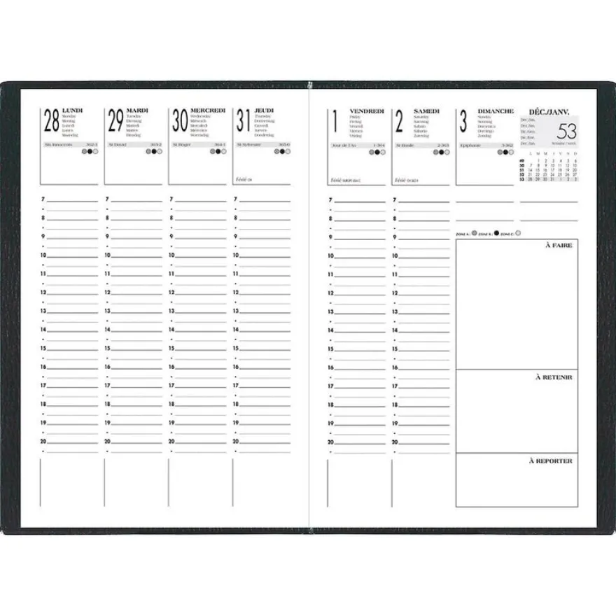 Agenda de poche Lecas Economique - 1 semaine sur 2 pages - 10 x 15 cm - noir