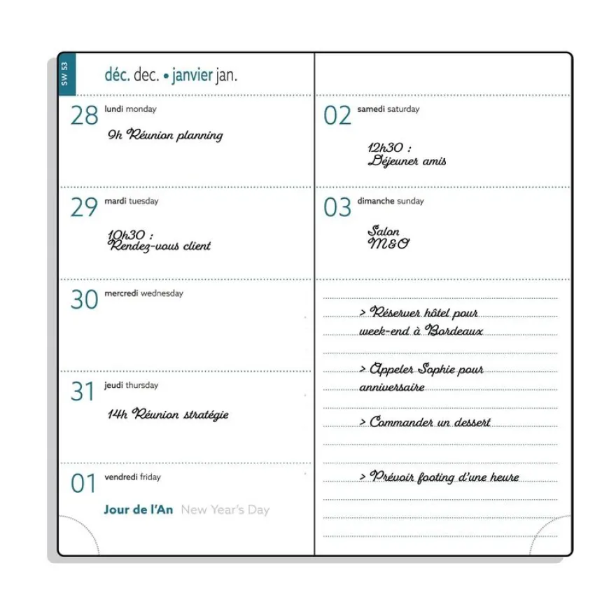 Agenda de poche Ondine Easytime 17 - 1 semaine sur 2 pages - 9 x 17,5 cm - disponible dans différentes couleurs - Exacompta