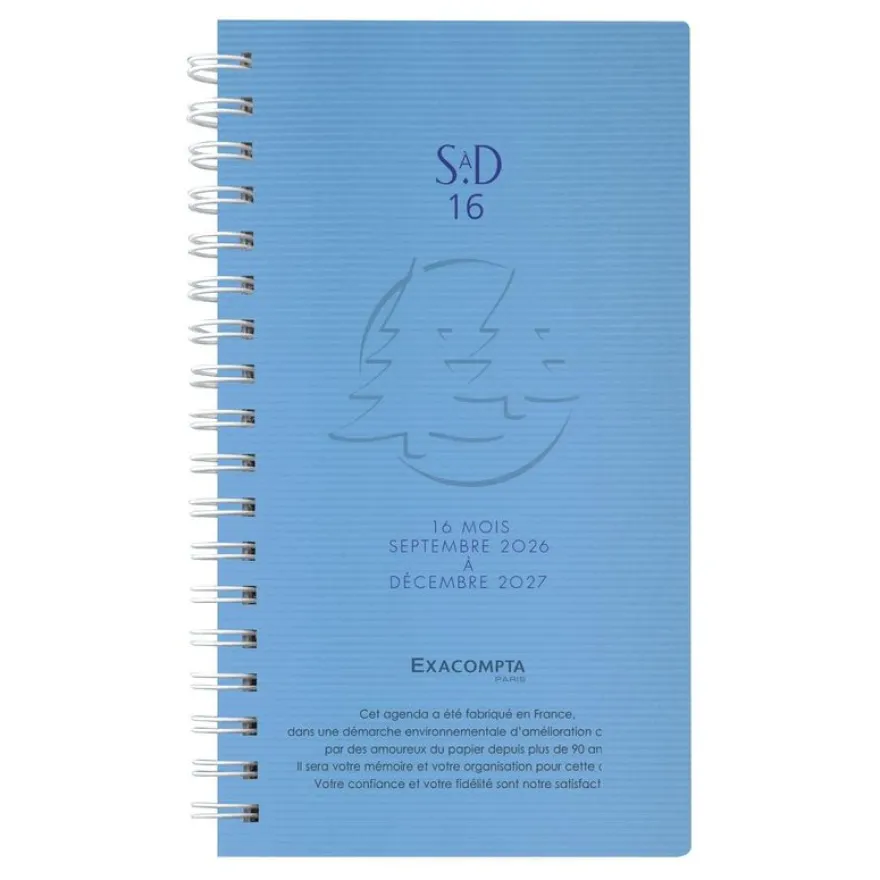 Agenda de poche spiralé 16 mois Linicolor - 1 semaine sur 2 pages - 9 x 16 cm - disponible dans différentes couleurs - Exacompta