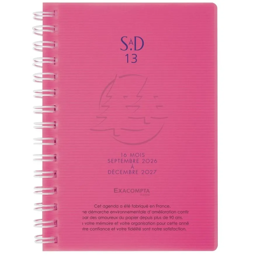 Agenda de poche spiralé 16 mois Linicolor - 1 semaine sur 2 pages - 9 x 13 cm - disponible dans différentes couleurs - Exacompta