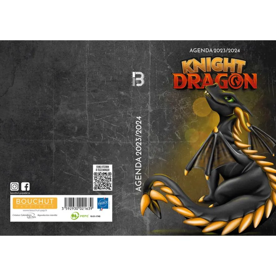 Agenda Dragon Knight - 1 jour par page - 12,5 x 17,5 cm - noir - Bouchut