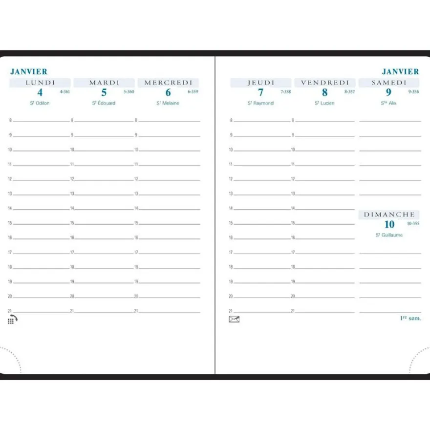Agenda Empreinte - 1 semaine sur 2 pages - 9 x 13 cm - 12 mois - disponible dans différentes couleurs - Exacompta