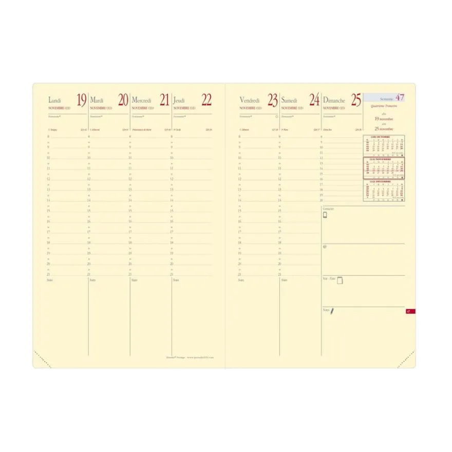 Agenda Marlow Ministre Prestige avec répertoire - 1 semaine sur 2 pages - 16 x 24 cm - rouge bordeaux - Quo Vadis