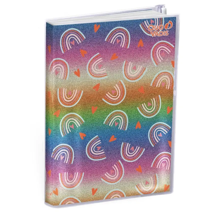 Agenda My Agenda Glitter avec poche zip - 1 semaine sur 2 pages - 10 x 15 cm - arc en ciel - Quo Vadis