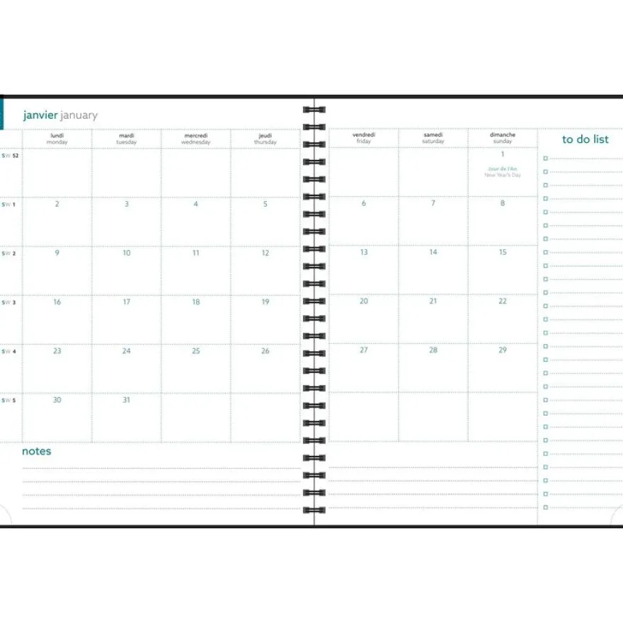 Agenda spiralé Amélie Easytime 27S - 1 semaine sur 1 page - 21 x 27 cm - disponible dans différentes couleurs - Exacompta