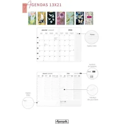 Agenda 13x21cm 12 mois Aquarupella -Papillons