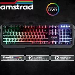 Amstrad KEY007 - Clavier gamer filaire - Rétro-éclairage RVB - noir