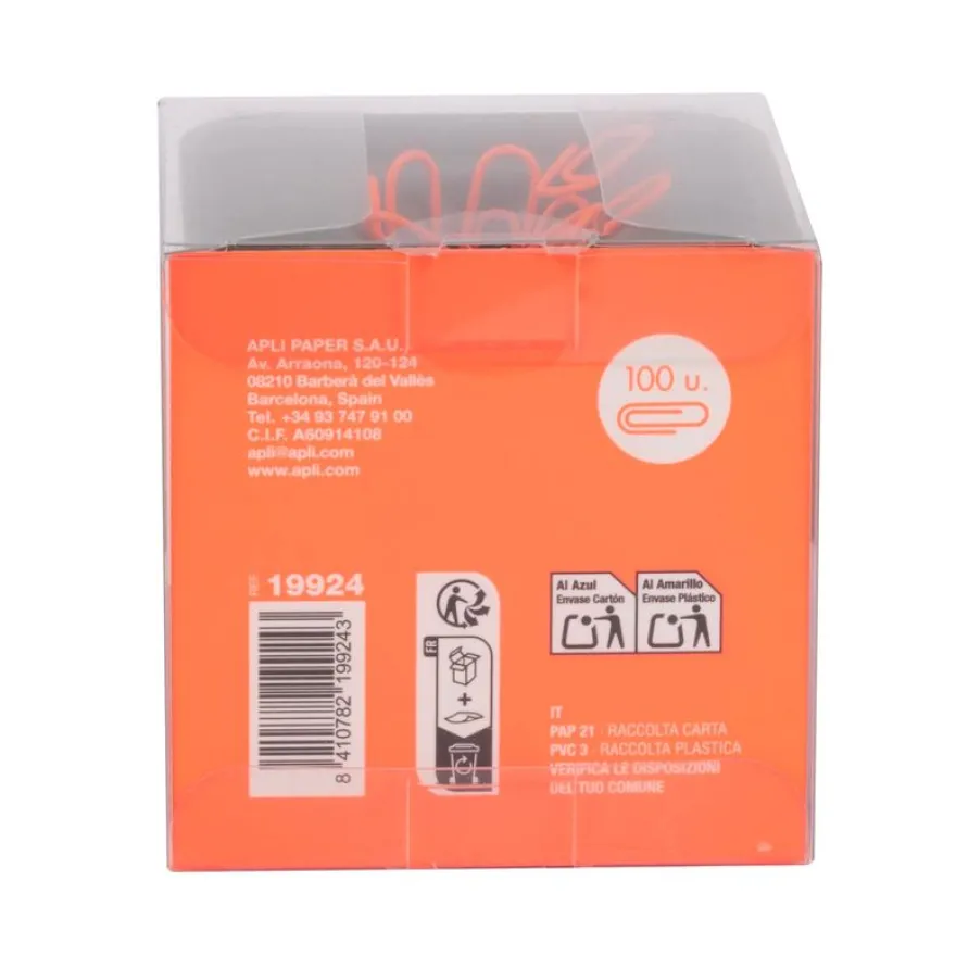 APLI 19924 - Distributeur de trombones magnétique kaki avec 100 trombones orange, collection Neon