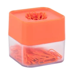 APLI 19926 - Distributeur de trombones magnétique orange avec 100 trombones orange, collection Neon
