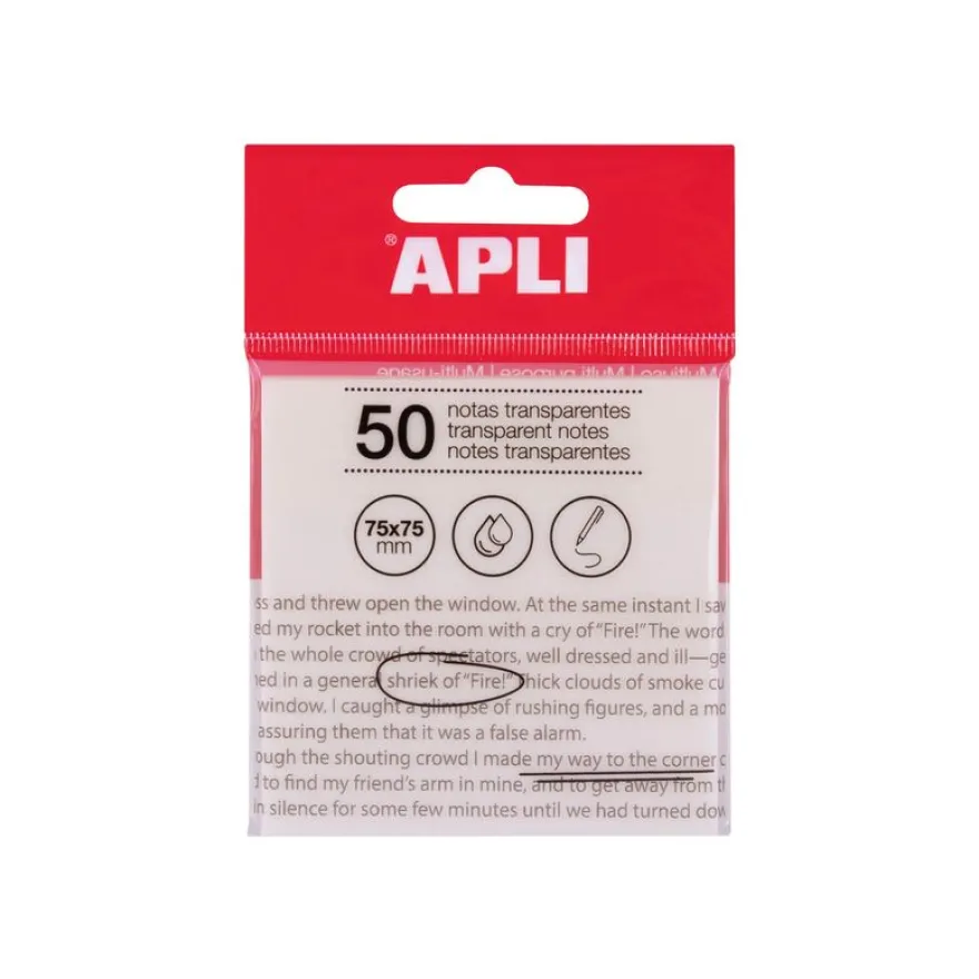 Apli - Notes adhésives - 50 feuilles - 75 x 75 mm - transparentes
