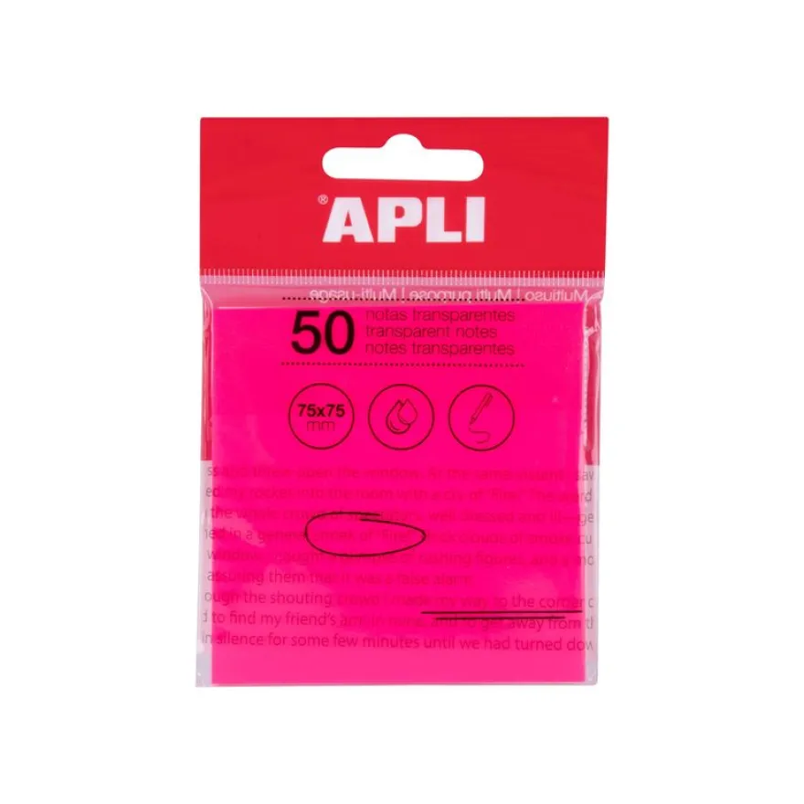 Apli - Notes adhésives - 50 feuilles - 75 x 75 mm - transparentes rose
