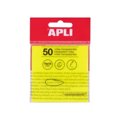 Apli - Notes adhésives - 50 feuilles - 75 x 75 mm - transparentes jaune