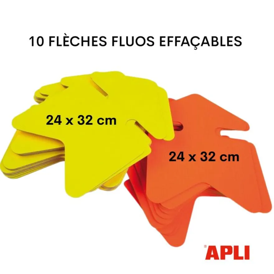 Apli Agipa - 10 flèches fluo effaçables - jaune/orange - 24 x 32 cm