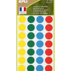 Apli Agipa - 140 Pastilles adhésives recyclées - couleurs assorties - diamètre 15 mm - réf 101786